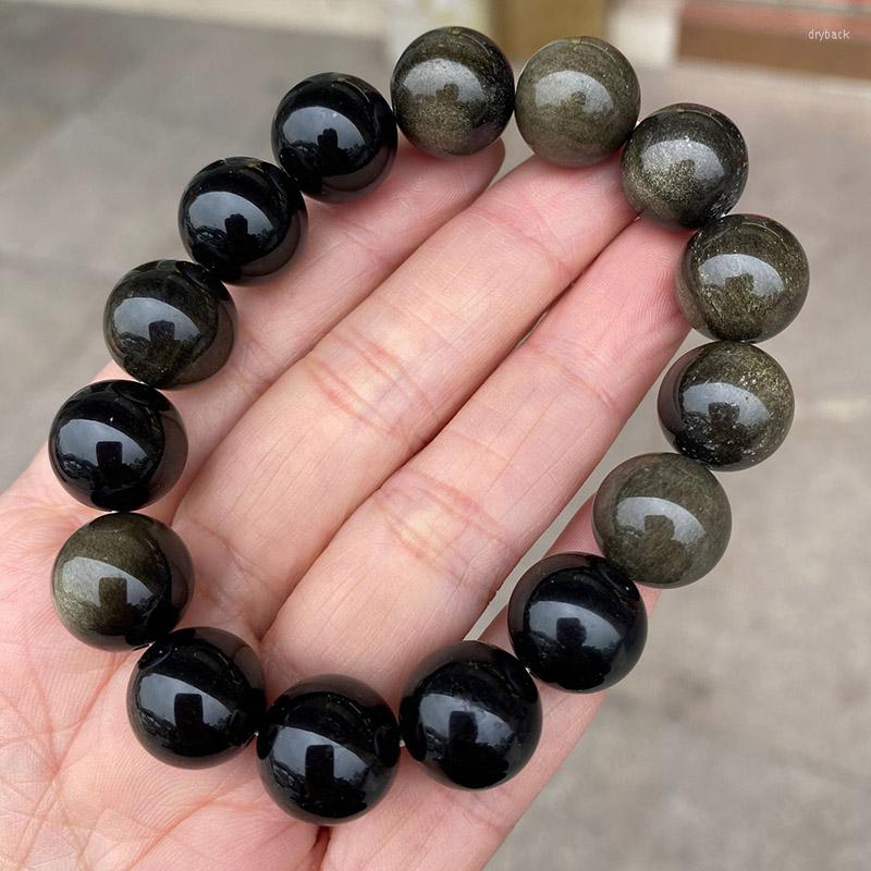 

Beaded Strands Gold Obsidian Bracelet Stretch 6-12mm Natural Stone For Man Woman Round Classic Bracelets Bangle Lucky JewelryBeaded