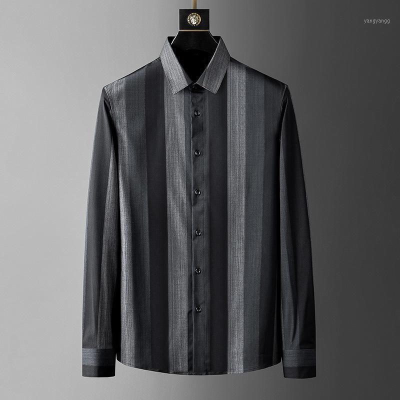 

Men's Casual Shirts Fashion Designer Striped For Men 2022 Print Long Sleeve Slim Fit Shirt Office Business Vestido Social BlackShirt, Black