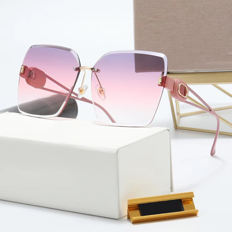 

Fashion pink sunglasses for women beach large square rimless cut edge ocean Gradient Lensesdesign super vision spectacle frame lightweight gold metal temples case