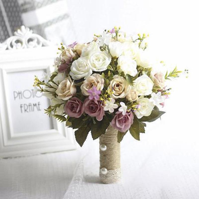 

Wedding Flowers Perfectlifeoh Purple White Bouquet Handmade Artificial Flower Rose Buque Casamento Bridal ForWedding DecorationsWedding