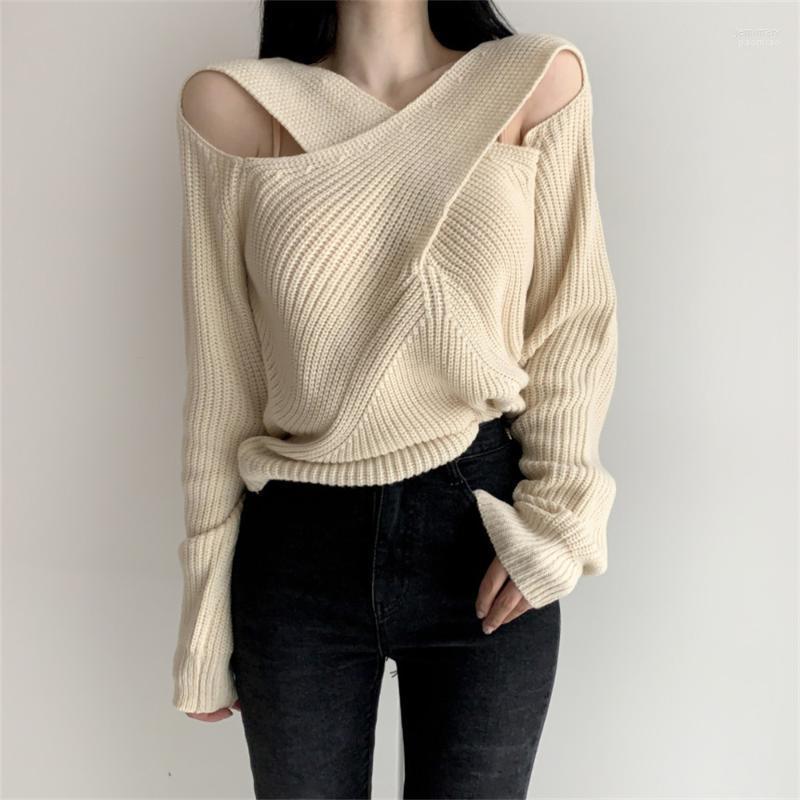 

Women's Sweaters Alien Kitty Apricot Solid Sexy Women Knitted Pullover Chic Off Shoulders 2022 Loose All Match Casual Jumpers Jemi22