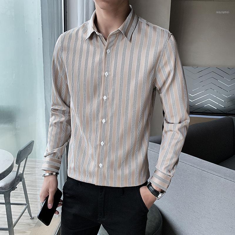 

Men's Shirt Spring Striped Long Sleeve Korean Slim Casual Fashion Business Comfortable Recommend Shirts, Gray