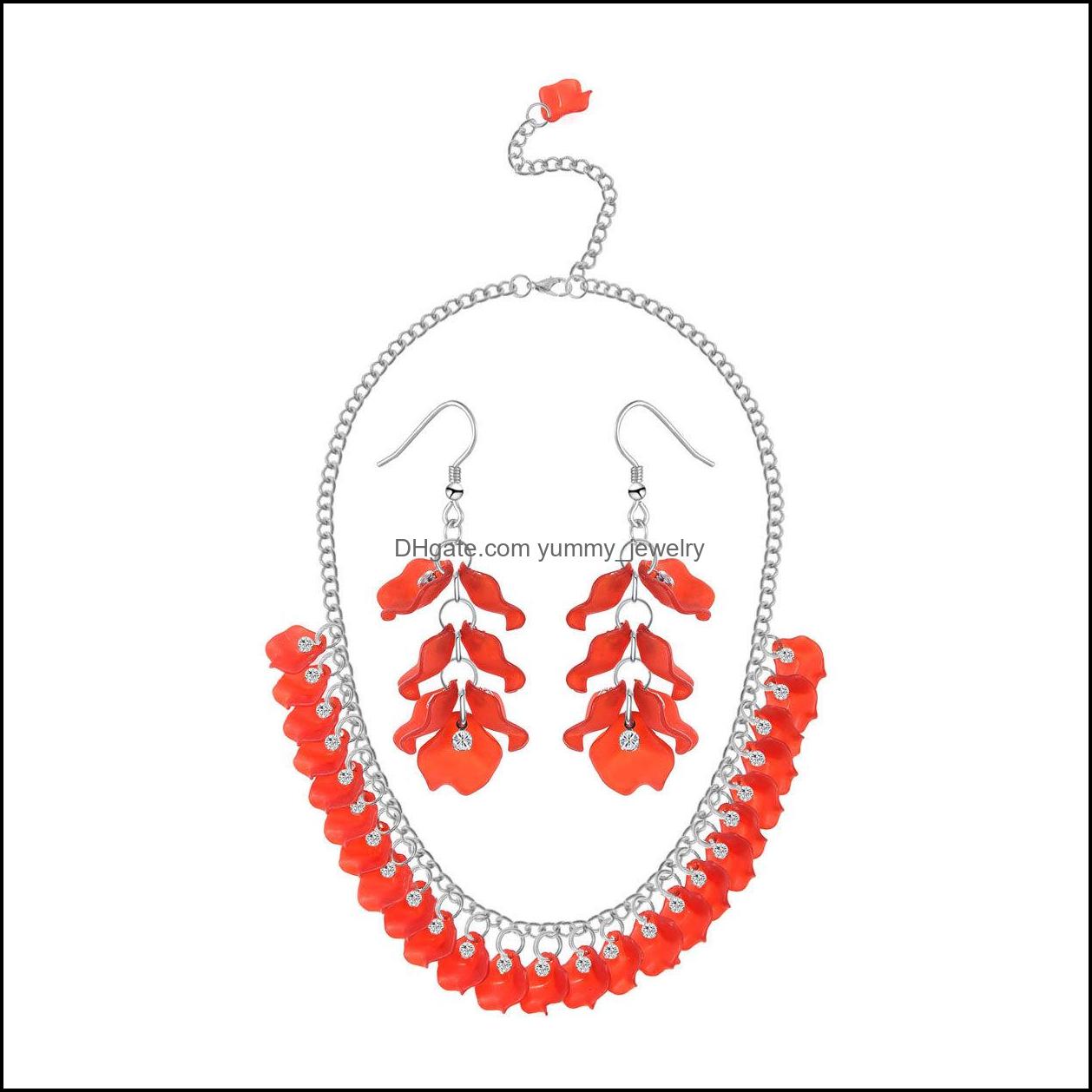 

Pendant Necklaces Pendants Jewelry New Arrival Womens Fashion Acrylic Statement Necklace Bright Earrings Mticolor Petals Leaf Style Diamon