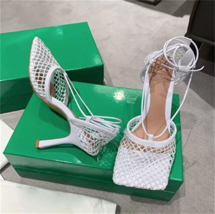 

2022 designers Women high heel Sandals Slippers Leather Rhinestone Mesh Sandal slides Top SPARKLE STRETCH Ladies party wedding Dress shoes with box Size 35-41