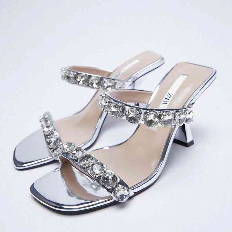 

Slippers Summer ZA Women's Shoes Silver Sequined Sandals Open Toe High Heel MKL3, 1# shoe box