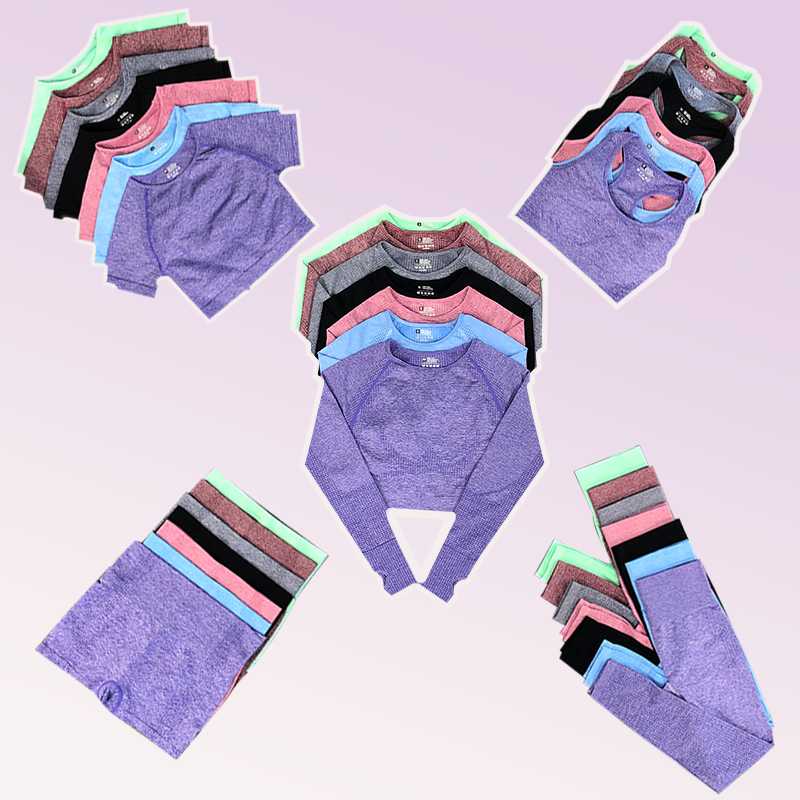 

Yoga Outfit Women Seamless Suits Fitness Leggings Short Shirt Tracksuit Long Sleeve Activewear Workout Clothes For Gym SetYoga, Bra-l blue