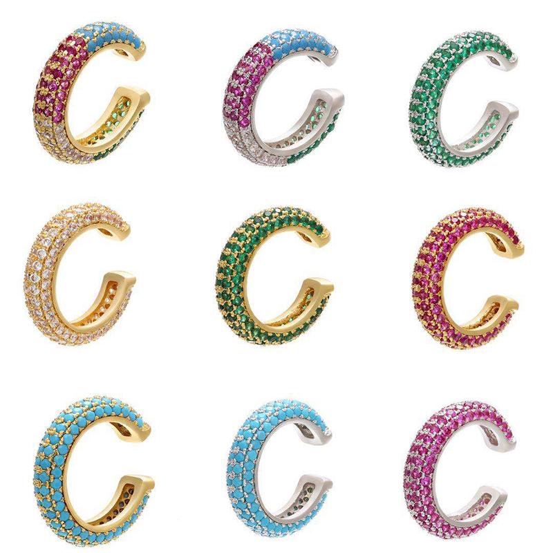 

Clip-on & Screw Back Shcool C Shaped CZ Zirconia Ear Clip Hip Hop Trendy Copper Inlaid Cuff For Women Simple No Pierced Party Fine Jewelry G