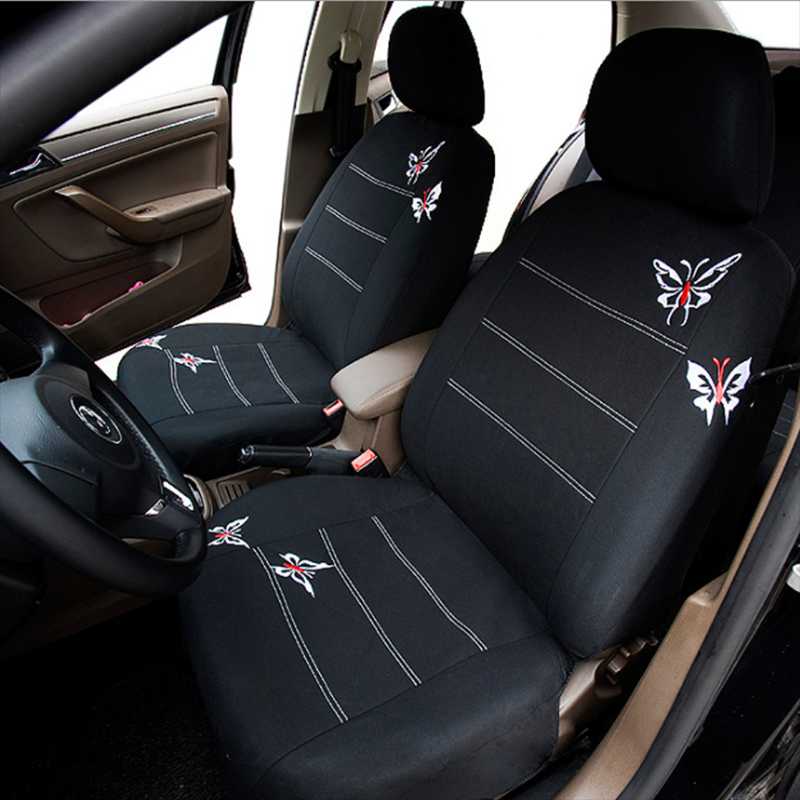 Housses de siège de voiture Couverture universelle brodée de papillon s'adapte à la plupart des accessoires d'intérieur de véhicule Noir 9 pièces