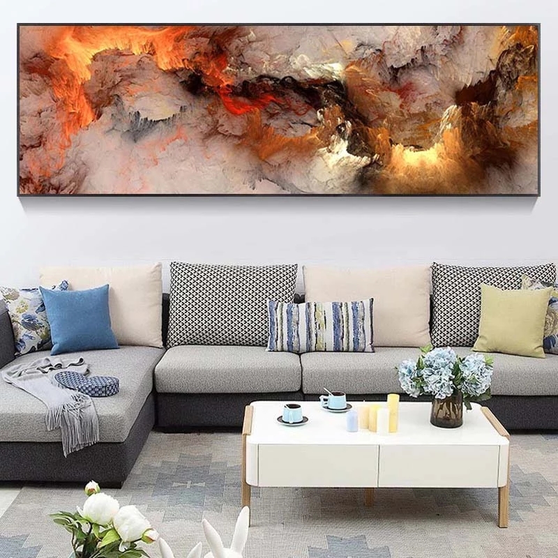 

Nordic Poster Orange White Smoke Texture Abstract Canvas Painting Wall Picture Cuadros for Living Mural Modern Simple Room Decor