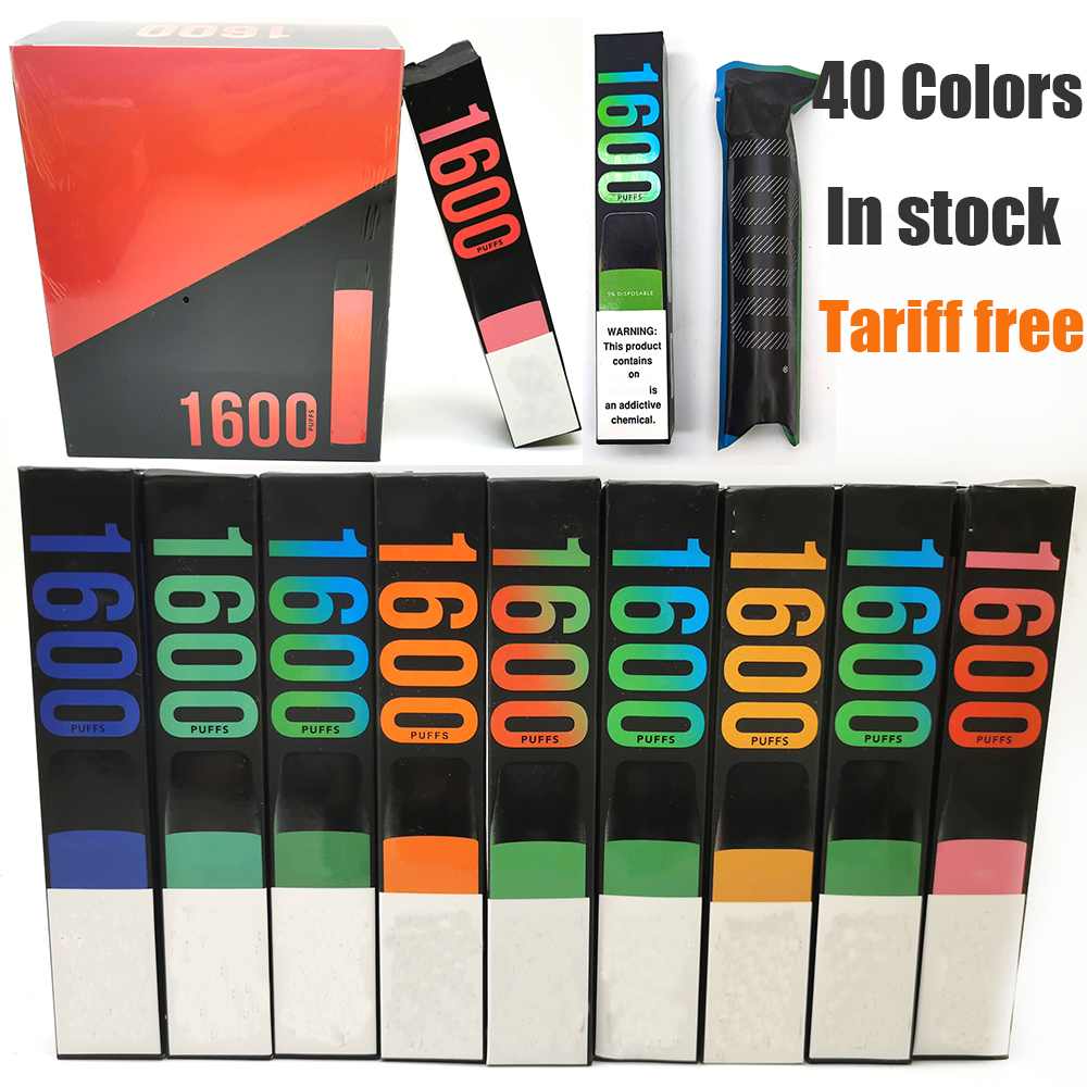 

Tariff Free Puff 1600 Disposable E Cigarette Vape 40 Colors 850mAh Battery Pen Pods 6.5ml Cartridges Device 5% 2%