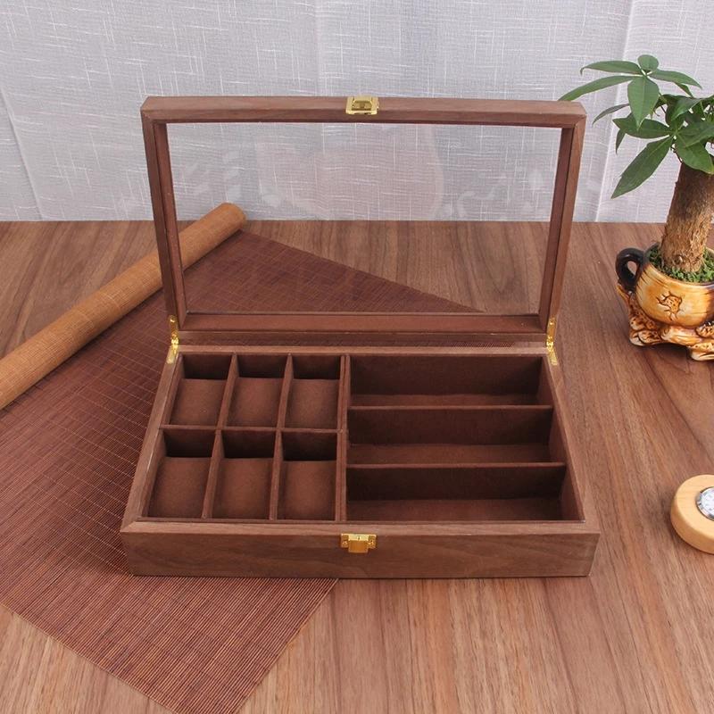 

Watch Boxes & Cases 6+3 Slots Wooden Box Glasses Case Holder Jewelry Collection Storage Sunglasses Organizer Display Casket