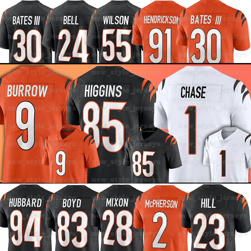 

9 Joe Burrow Football Jerseys Cincinnati''Bengals''1 Ja Marr Chase Evan McPherson Tee Higgins Daxton Hill Sam Hubbard Joe Mixon Uzomah Tyler Boyd