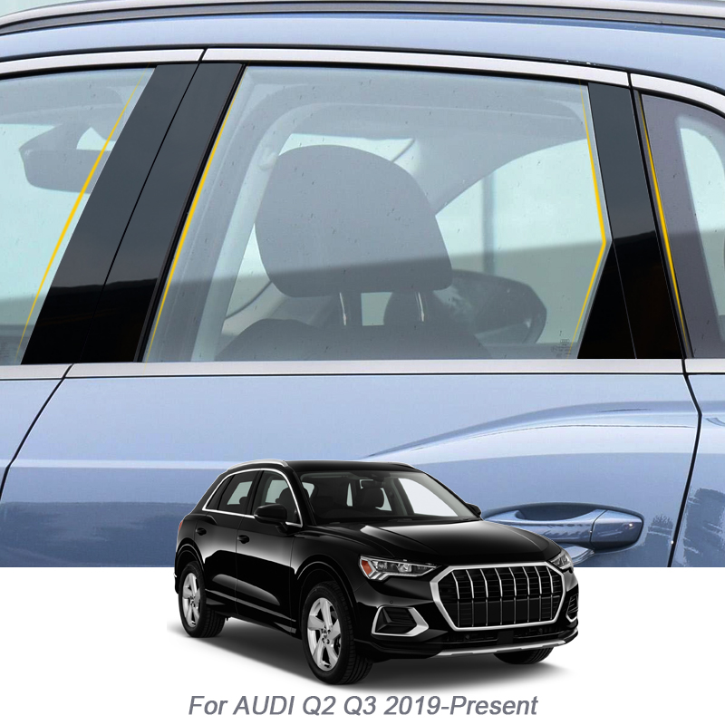 

6PCS Car Window Center Pillar Sticker PVC Protect Trim Anti-Scratch Film For Audi Q2 Q3 F3 2017-Present External Auto Accessory, Black