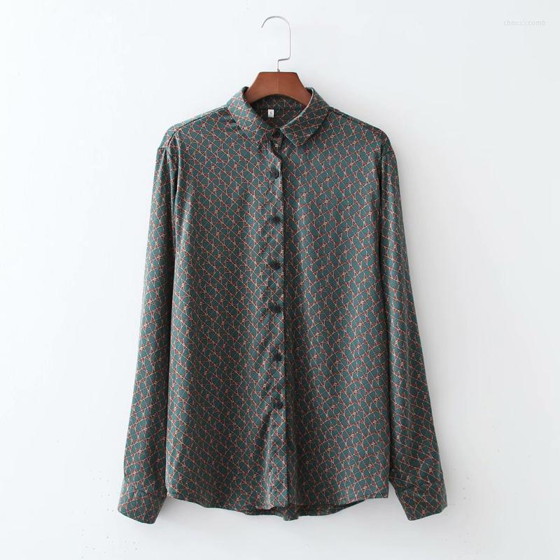 

Women' Blouses & Shirts Xd-3428 Geometric Printing Shirt Korean Wholesale 2022 Spring Fresh Lapel Drape Top, Mixed color