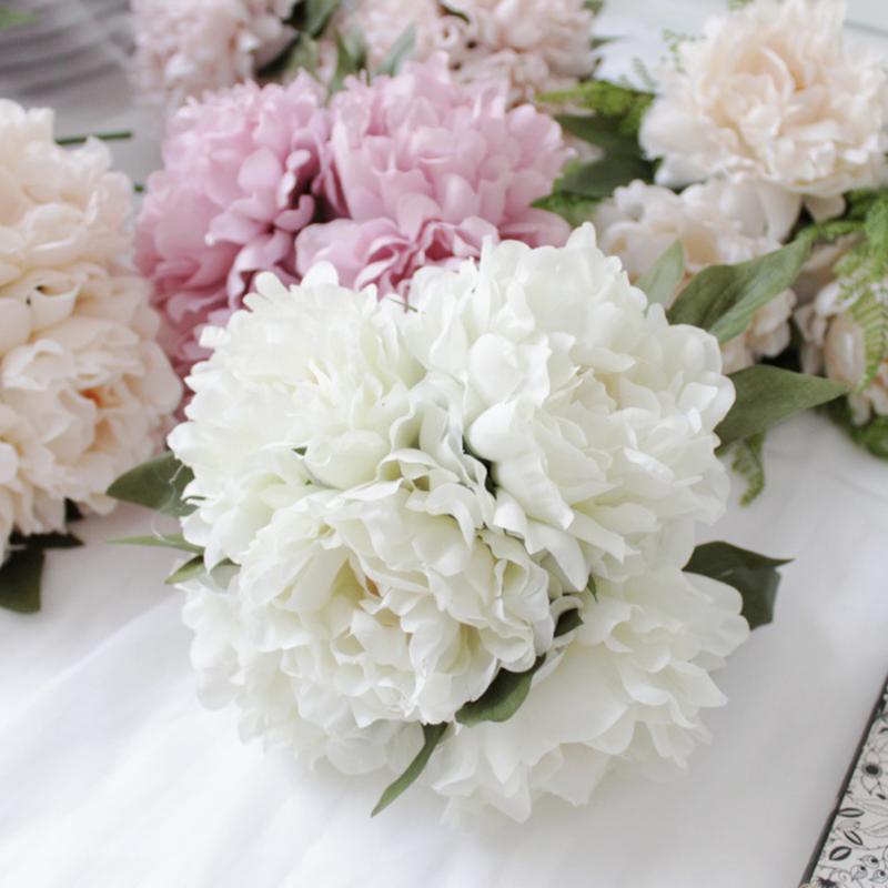 

Decorative Flowers & Wreaths 5pcs Big Head Artificial Peony Cute Silk Bride Bouquet Fake For Home Wedding DIY Decoration White Party Supplie