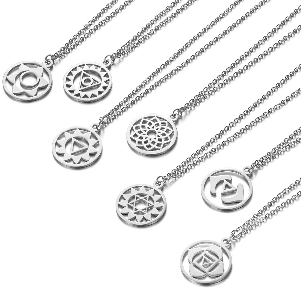 

30PCS Seven 7 Chakras Vector Set Necklaces Om Yoga Lotus Flower Spiritual Symbol Sign Pendant Talisman Amulet Stainless Steel Women Ladies Couples Collar Choker