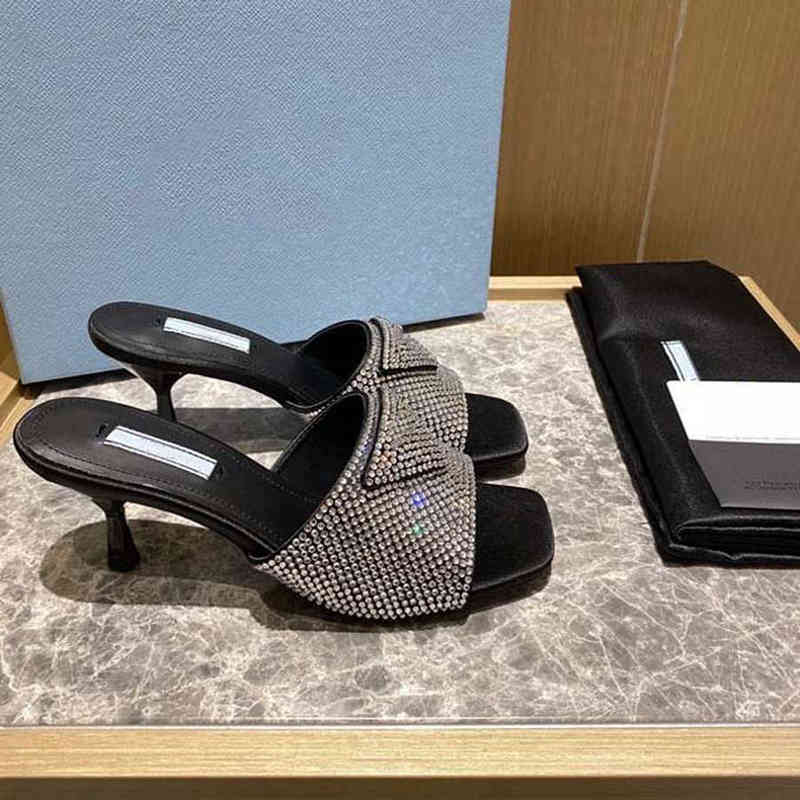 

Woman Slippers heel shoe Sandals Beach Slide Quality shiny with diamonds Slipper Fashion Special shaped heel Scuffs Casual shoes For Lady by, Box