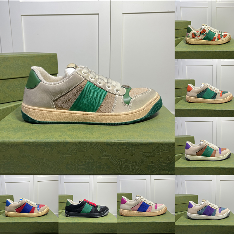 

2022 Screener Sneaker Distressed Designer Shoes Fashion Vintage Style Like Dirty Sneakers Floral Striped Ivory Ebony Green Mens Womens Flatform Casual Trainers, 20