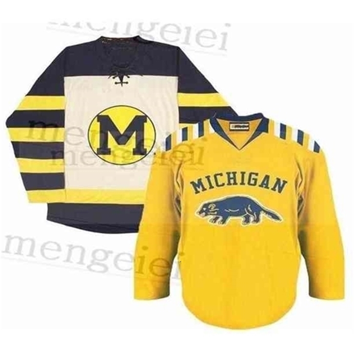 

Chen37 C26 Nik1 2020 Michigan Wolverines Embroidery Stitched Customize any number and name  Hockey Jersey, Beige