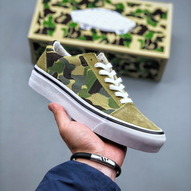 

Ape Sk36 DX Low Running Shoes Green ABC Camo Vulcanized Base Men Women Fashion Canvas Shoes 36-45, With box