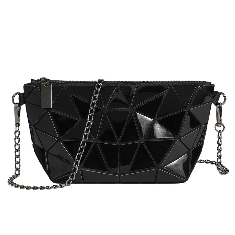 

High-quality large-capacity bag 2022 new Miyake same laser one-shoulder versatile geometric diamond stitched women's bag cross-body, Glossy black