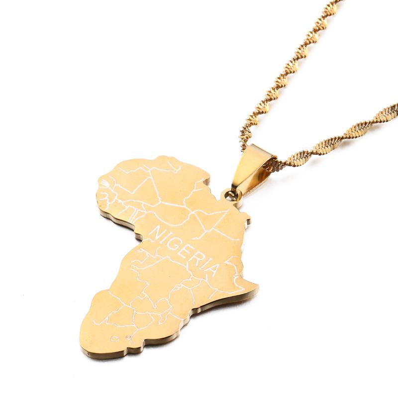 

Chains Gold Unisex Jewelry Africa & Nigeria Map Pendant Necklaces African Stainless Steel National Day Anniversary Gifts