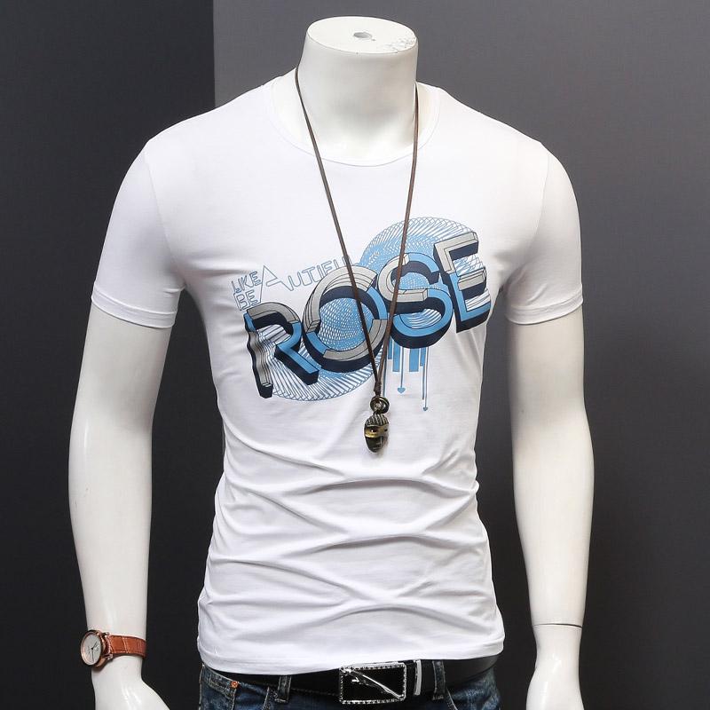 

Men's T-Shirts Summer Men's White T Shirt Fashion Letter Print O-Neck Short Sleeve Tshirt Male Cotton Slim Fit T-ShirtsMen's, Black
