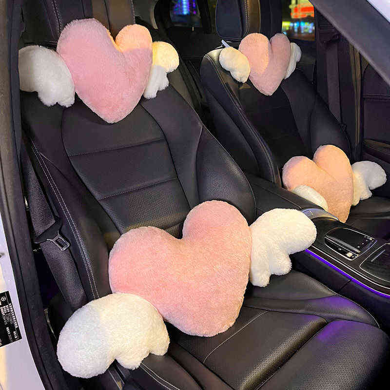 

JINSERTA Heart-Shaped Car Headrest Plush Love Neck Pillow Seat Back Pillow Lumbar Support Cushion Universal Car Accessories H220422