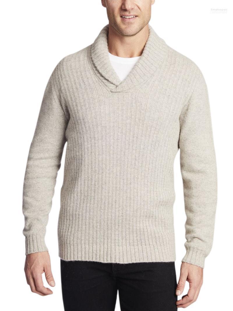 

Men's Supersoft Shawl Collar Merino Wool Pullover Sweater Sweaters Time22, Brown