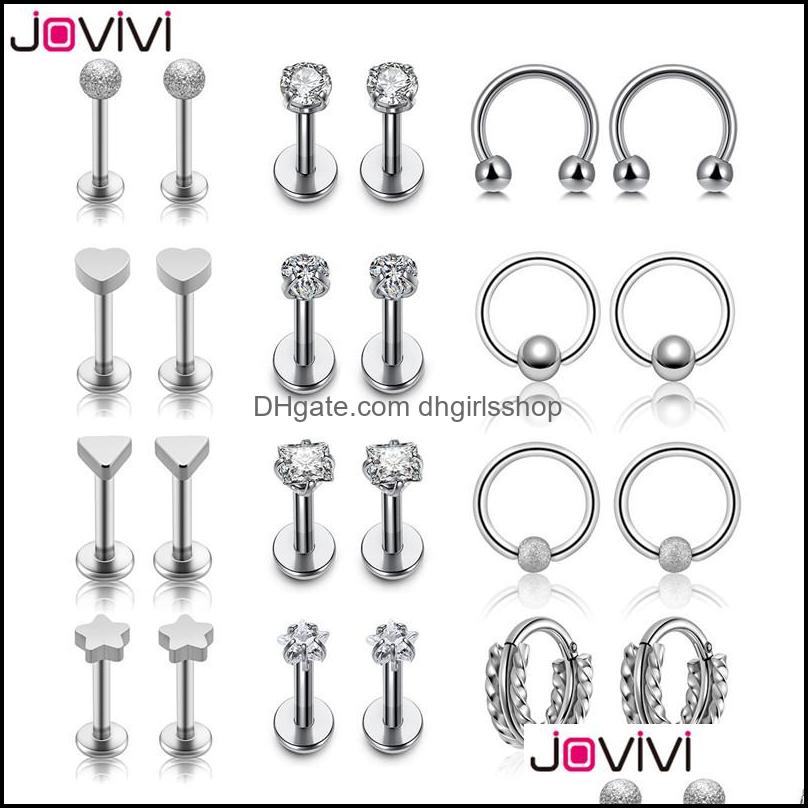 

Nose Rings Studs Body Jewelry Jovivi 16G Stainless Steel Round Hoop Earring Stud Ear Bijoux Mti-Used Piercing Dhur9