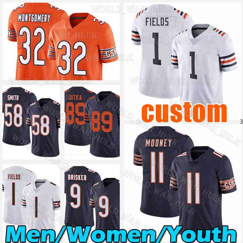 

1 Justin Fields Jersey Darnell Mooney Roquan Smith Byron Pringle Walter Payton Cole Kmet Velus Jones Jr David Montgomery Mike Ditka Gale Sayers, Men custom jersey(x d)