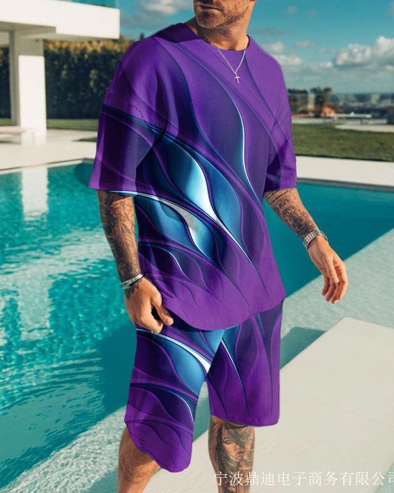 

Men' Tracksuits Men' Clothing T-shirts&shorts Colorful Geometric Summer Casual Two-piece Jogging Sets Hawaiian ShortMen, Jdxtz-5016