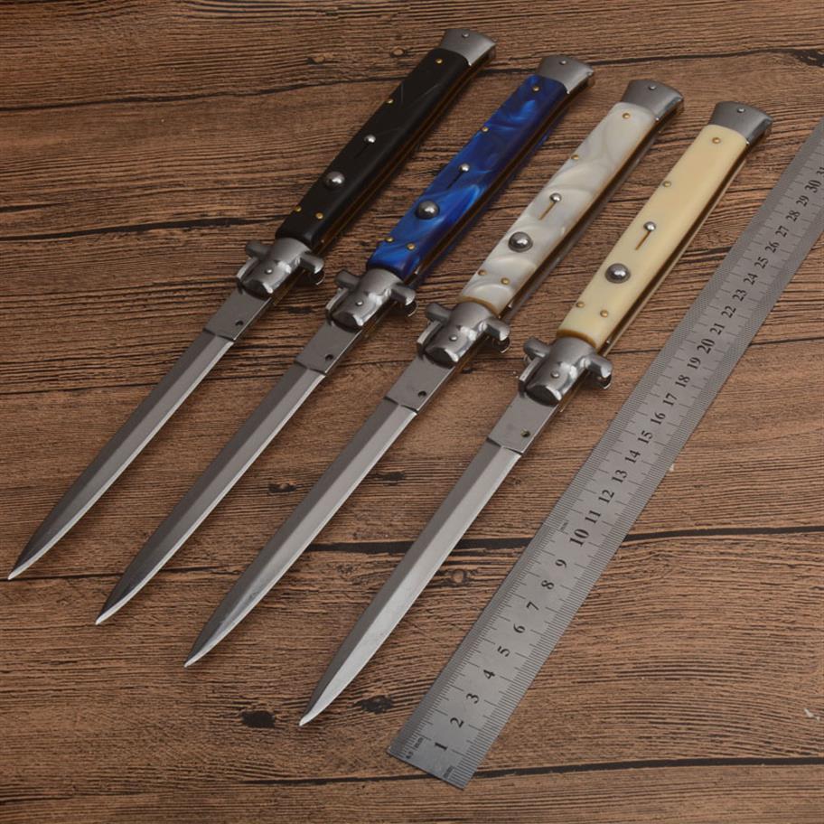 

Italian AB Mafia Stiletto Horizontal Tactical Folding Knife 440C Blade Resin Handle 13 Inch Outdoor Camping Hunting Survival Auto 2241