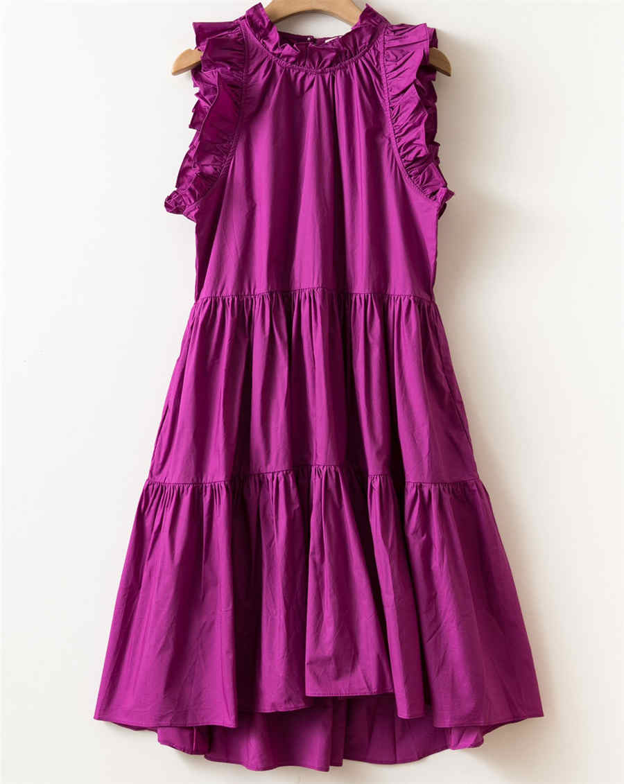 

European fashion brand Casual Dresses pure original single women's poplin cotton printed dress, Purple