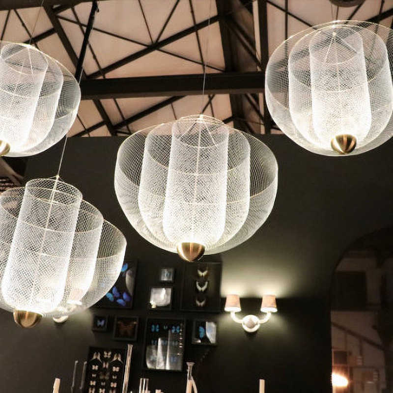 

Pendant Lamps Industrial Hanging Light Italy Design Metal Grid LED Hanglamp Iron Art Mesh Chandelier Dining Room Restaurant Luminaires
