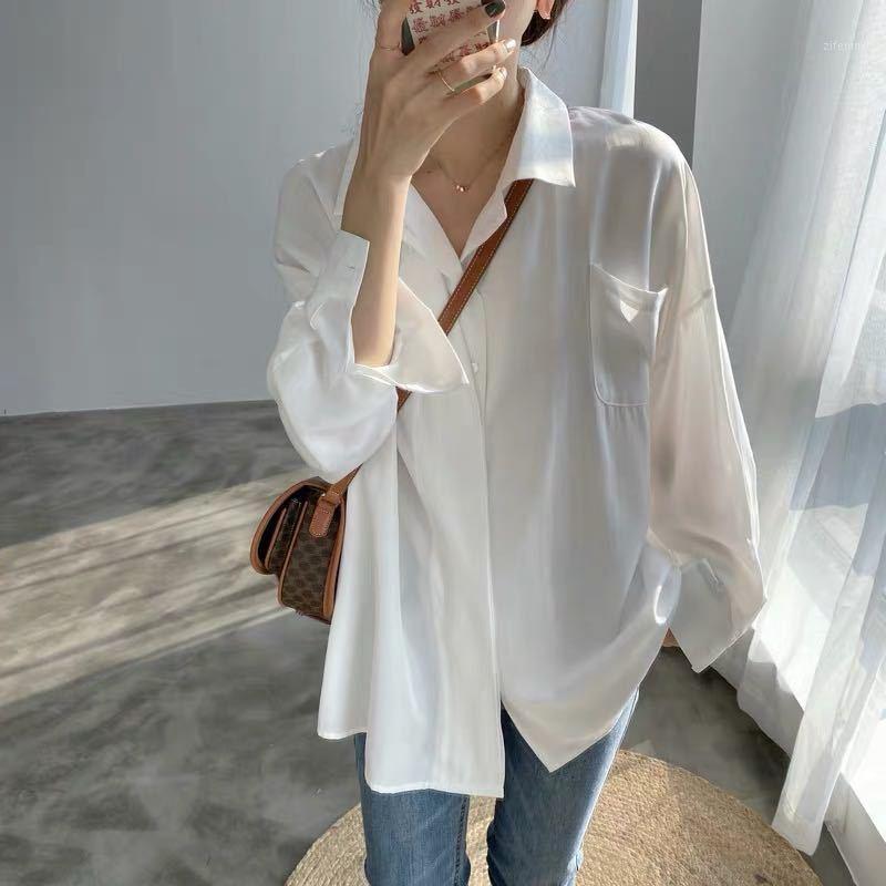 

Women's Blouses & Shirts Summer Thin Chiffon Sunscreen White Shirt Loose Temperament Drape Long Sleeve, Orange