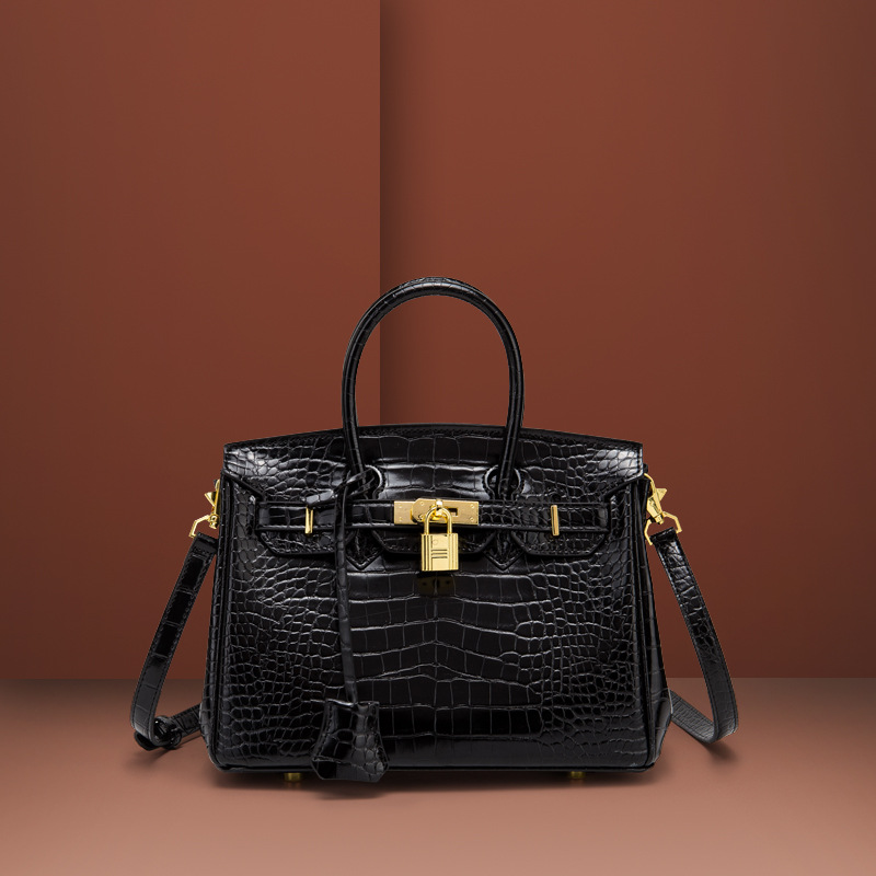 

Bag 2021 New Fashion European and American Alligator Print Handbag Casual Birkin Bag Womens Bag All-Match Shoulder Messenger, 969 crocodile pattern small-black