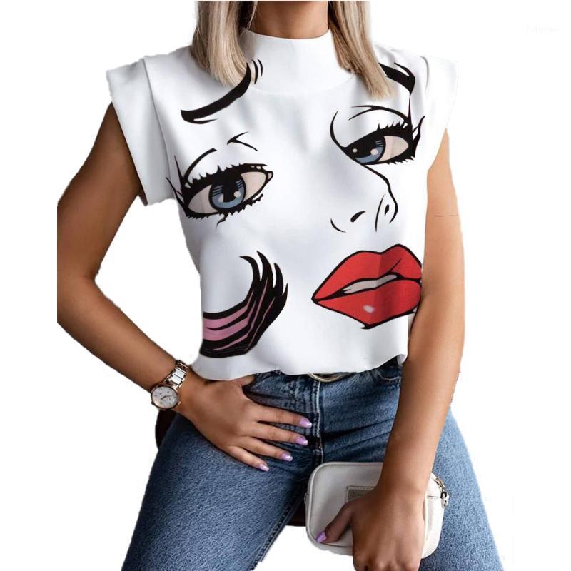 

Women' Blouses & Shirts Summer Women Sexy Print Office Lady Tops Shir Pullover Top Printed Stand Collar Shirt, As photo shows