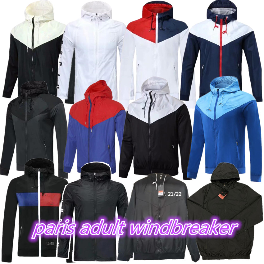 

21 22 Hoodie Hooded PaRiS Windbreaker Men Football Soccer Long Sleeve Full Zipper 2021 2022 Sergio Ramos MBappe Football Jackets Sweatshirt