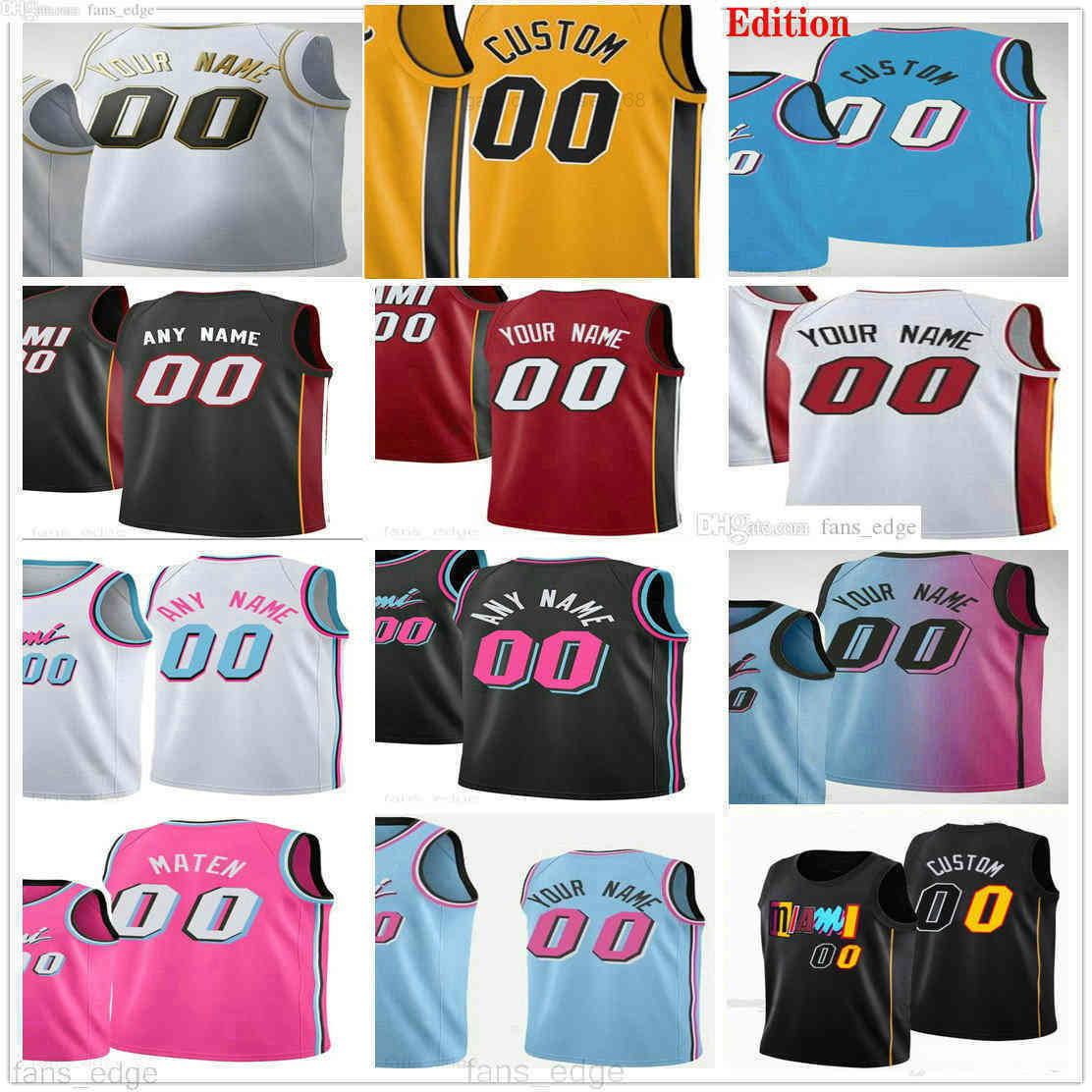 

75th 2022 Custom Printed Miami' Heat' Jimmy 22 Butler Tyler 14 Herro Bam 13 Adebayo Kyle 7 Lowry Men'''nba''Woman Kids Basketball Jerseys, As picture