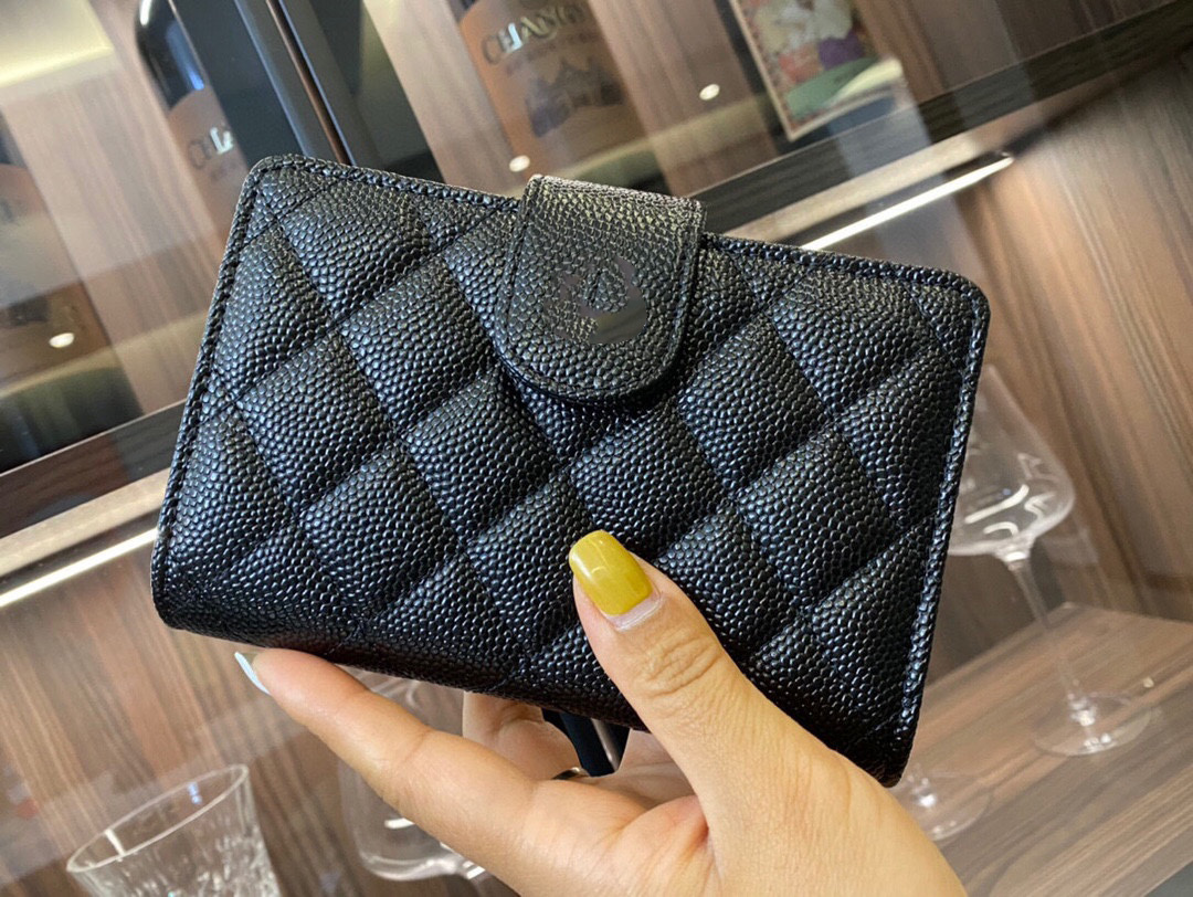 

women designers luxurious purse cluth top quality wallet classic passport card holder Wholesale cheque book Genuine Leather Original Box caviar #1628 Black 16CM
