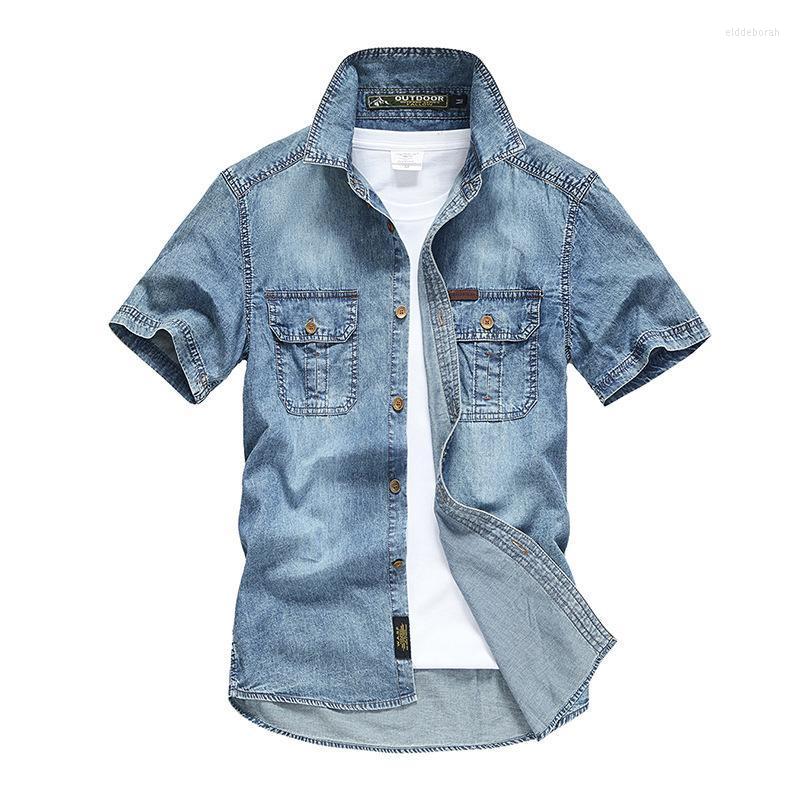 

Men's Casual Shirts 2022Men's Denim Summer Short Sleeve Cotton For MaleMen's Eldd22, Blue 3