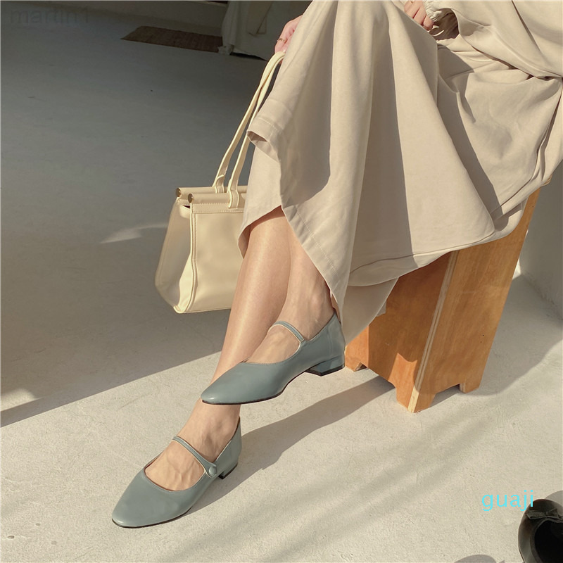 

Dress Shoes designer Fairy shoes one line with soft leather single women's summer flat bottomed without tired feet, Blue