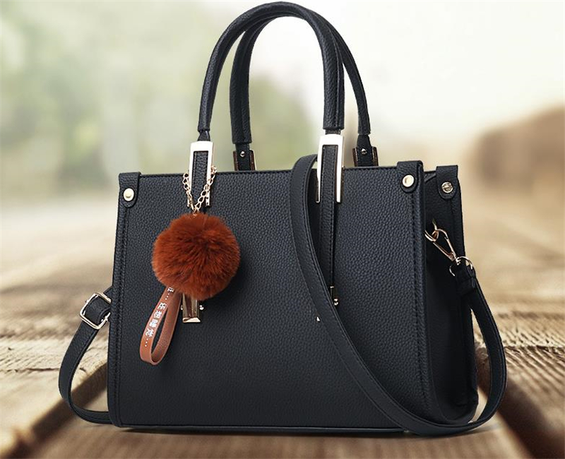 

Women Floral Tote Bag Ladies Elegant Pu Leather Handbags Winter Fur Ball Shoulder Bags Comfort Casual Flower Bag, Black