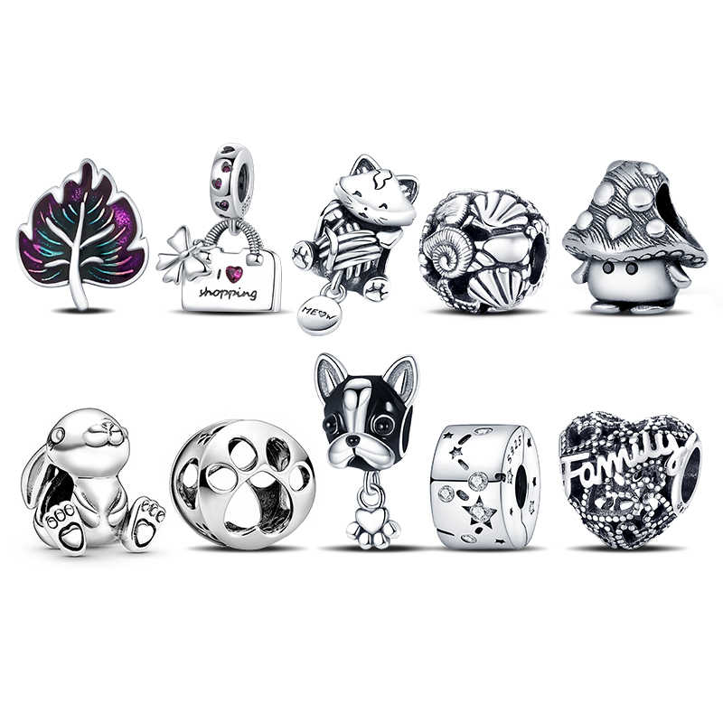925 Perles de charme en argent pendent des femmes couleurs argentées série de pendentifs noirs