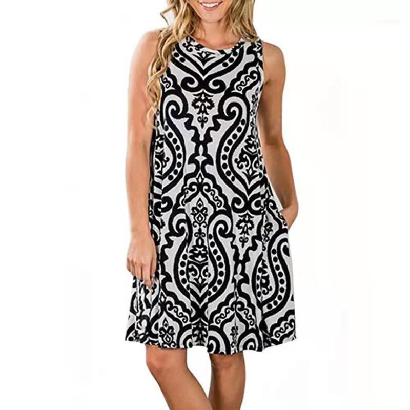 

Zoulv 2022 Casual Sexy Summer Sleeveless Printed Round Neck A-line Mini Waist Lightweight And Comfortable Dress Women Dresses, Light green