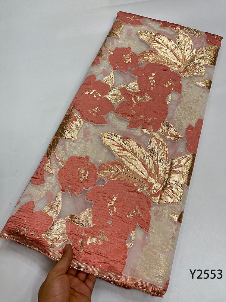

High Quality Brocade Fabric Damask Jacquard 2022 Latest Soft Embroidery Nigerian French Lace Fabric For Wedding Dress Y2553