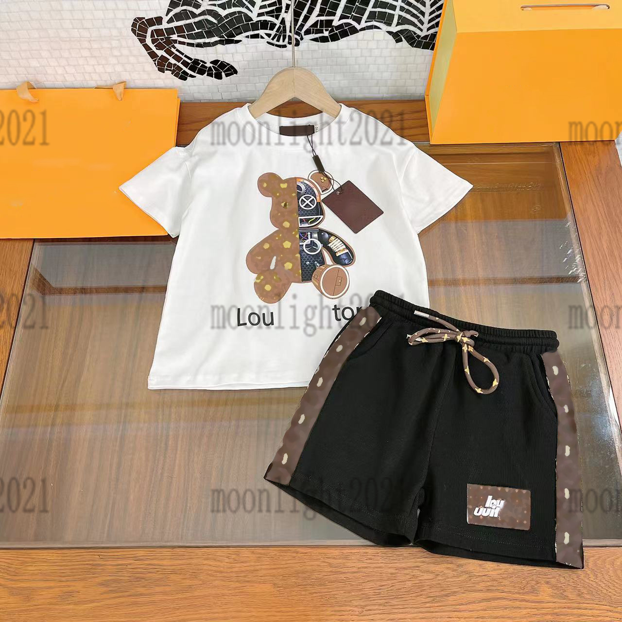 

high-end boys summer shorts sets children 2 pieces set t shirts + skirts brand newly tracksuits designer pattern kids short skirt brother and sister outfit size 100-150, 07