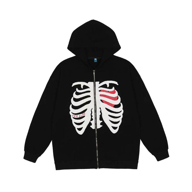 

Men's Hoodies & Sweatshirts Autumn Skeleton Fashion Hoodie Men Harajuku Zip Up Vintage Street Wear HIP HOP 4 Or, Zipper - 242