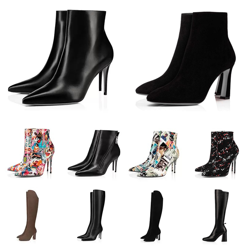 2022 Women Ladies Designer Boots Shoes Sneakers Womens Platform High Heels Booties Black Chestnut Navy Smooth Leather Suede Winter Ankle Knee Boo